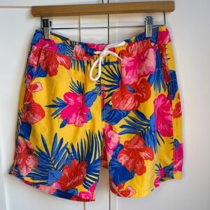 J.Crew Swim Trunks Mens Small Yellow Pink Floral 6" Inseam Tropical Flex NWT